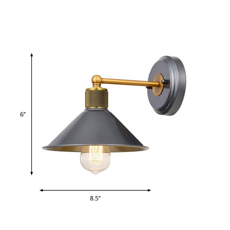 Aluminum Conic Wall Light Fixture Factory 1 Head Living Room Sconce Lamp in Blue-Grey with Brass Straight Arm Clearhalo 'Art deco wall lights' 'Cast Iron' 'Glass' 'Industrial wall lights' 'Industrial' 'Middle century wall lights' 'Modern' 'Rustic wall lights' 'Tiffany' 'Traditional wall lights' 'Wall Lamps & Sconces' 'Wall Lights' Lighting' 791400