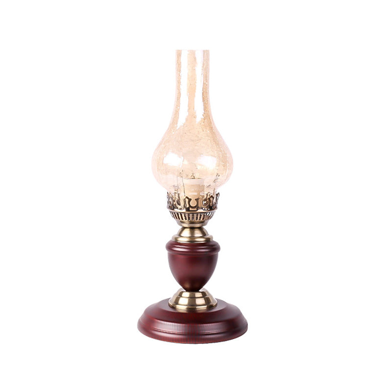Coastal Vase Table Lighting 1 Light Tan Crackle Glass Night Light in Red Brown with Wood Base Clearhalo 'Lamps' 'Table Lamps' Lighting' 791712