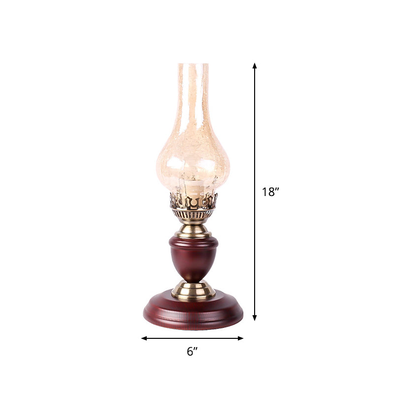 Coastal Vase Table Lighting 1 Light Tan Crackle Glass Night Light in Red Brown with Wood Base Clearhalo 'Lamps' 'Table Lamps' Lighting' 791713