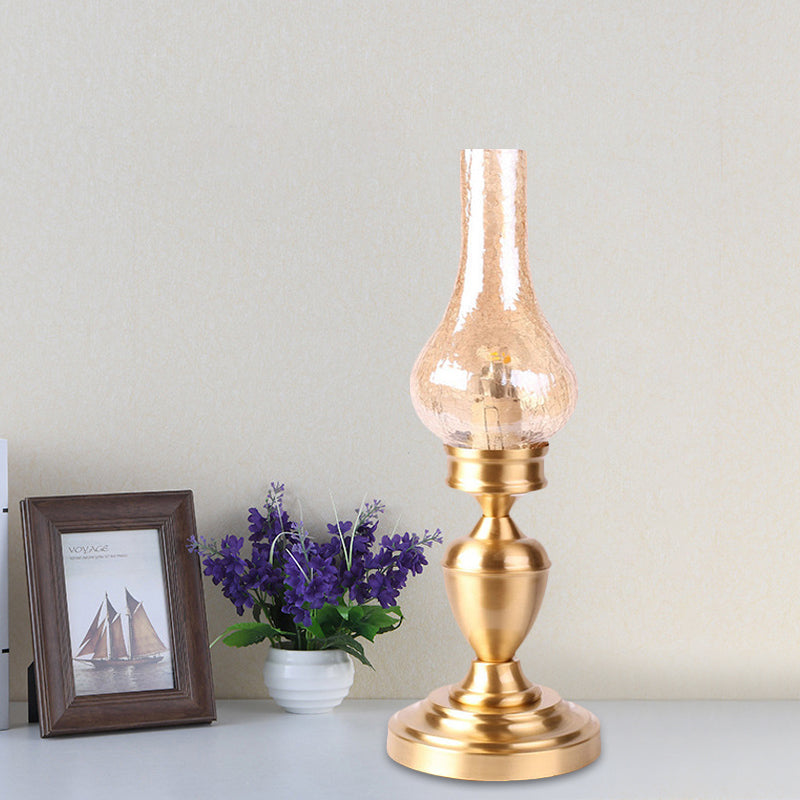 Amber Crackle Glass Table Lamp Industrial 1-Light Bedroom Nightstand Light in Gold with Urn Base Gold Clearhalo 'Lamps' 'Table Lamps' Lighting' 791714