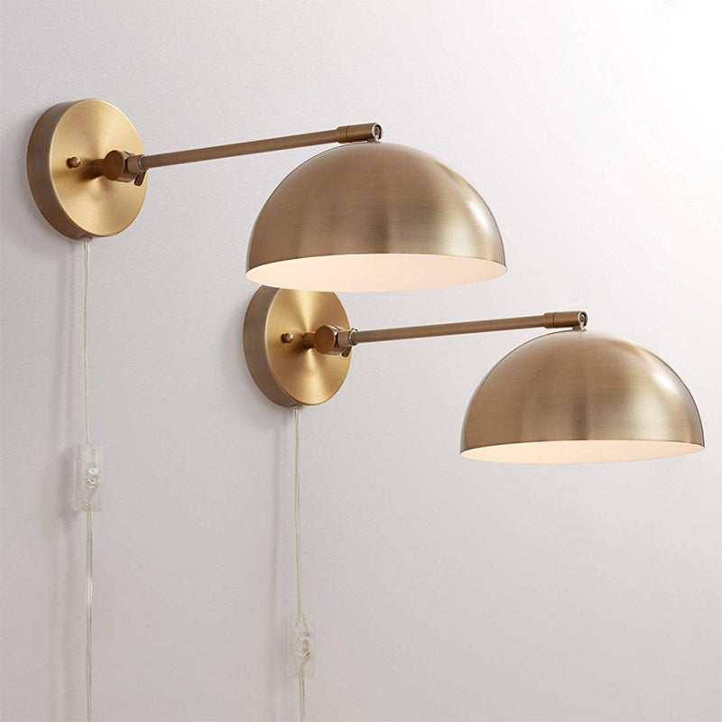 Adjustable Dome Metal Wall Sconce Farmhouse 1 Light Living Room Lighting Fixture in Brass Clearhalo 'Art deco wall lights' 'Cast Iron' 'Glass' 'Industrial wall lights' 'Industrial' 'Middle century wall lights' 'Modern' 'Rustic wall lights' 'Tiffany' 'Traditional wall lights' 'Wall Lamps & Sconces' 'Wall Lights' Lighting' 798982