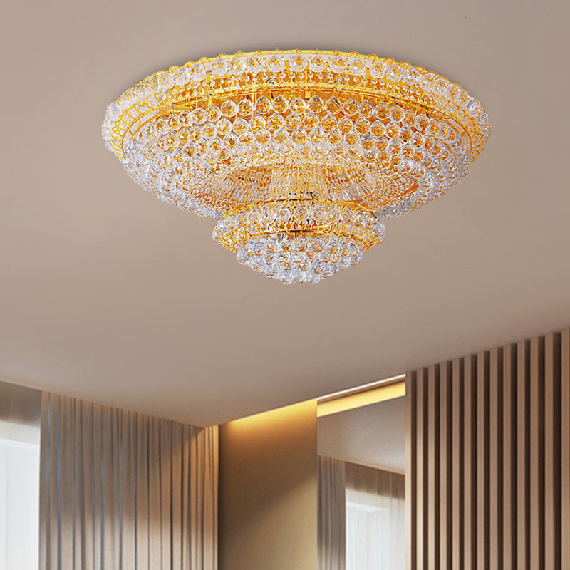 Tiered Faceted Crystal Orb Flush Mount Modern Stylish 8-Light Parlor Ceiling Mount Chandelier Clearhalo 'Ceiling Lights' 'Close To Ceiling Lights' 'Close to ceiling' 'Flush mount' Lighting' 800380