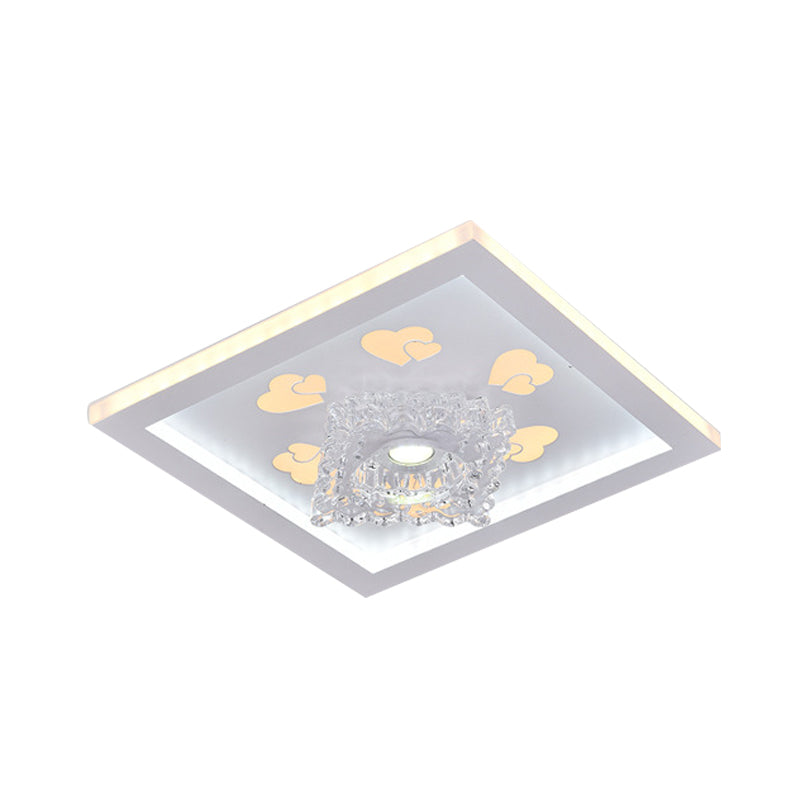 White Heart Pattern Rectangle Flush Mount Modernist Acrylic Bedroom LED Ceiling Lighting with Crystal Accent Clearhalo 'Ceiling Lights' 'Close To Ceiling Lights' 'Close to ceiling' 'Flush mount' Lighting' 800422