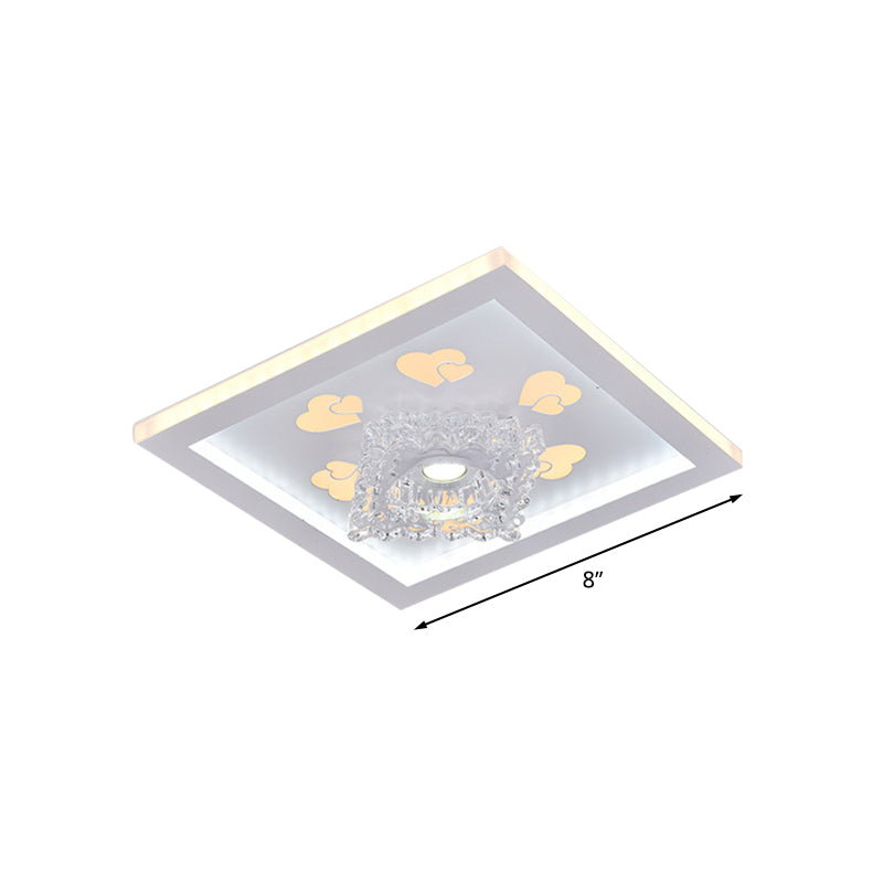 White Heart Pattern Rectangle Flush Mount Modernist Acrylic Bedroom LED Ceiling Lighting with Crystal Accent Clearhalo 'Ceiling Lights' 'Close To Ceiling Lights' 'Close to ceiling' 'Flush mount' Lighting' 800423