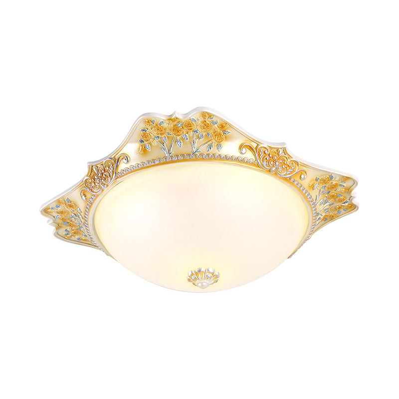 Yellow LED Flushmount Lamp Korea-Country Frosted Glass Domed Ceiling Mounted Fixture, 12