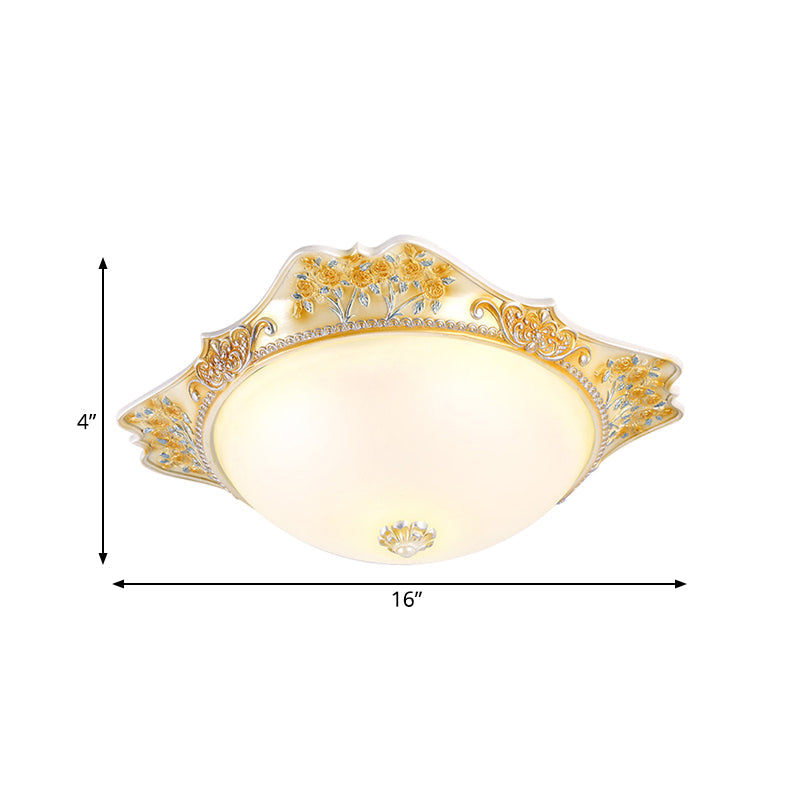 Yellow LED Flushmount Lamp Korea-Country Frosted Glass Domed Ceiling Mounted Fixture, 12