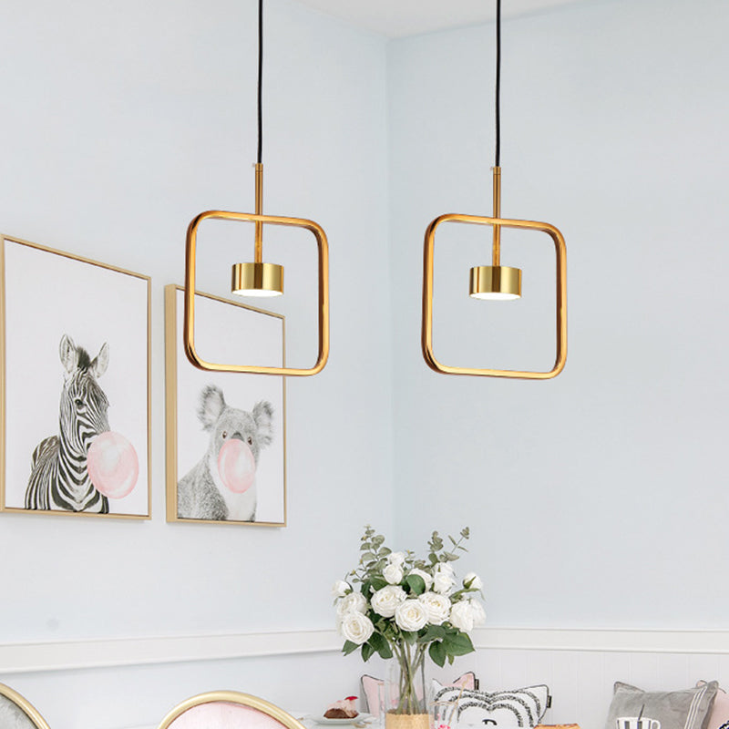 Gold Finish Square-Frame Pendulum Light Minimalism LED Metal Ceiling Hang Fixture with Shade/Shadeless Clearhalo 'Ceiling Lights' 'Modern Pendants' 'Modern' 'Pendant Lights' 'Pendants' Lighting' 800785