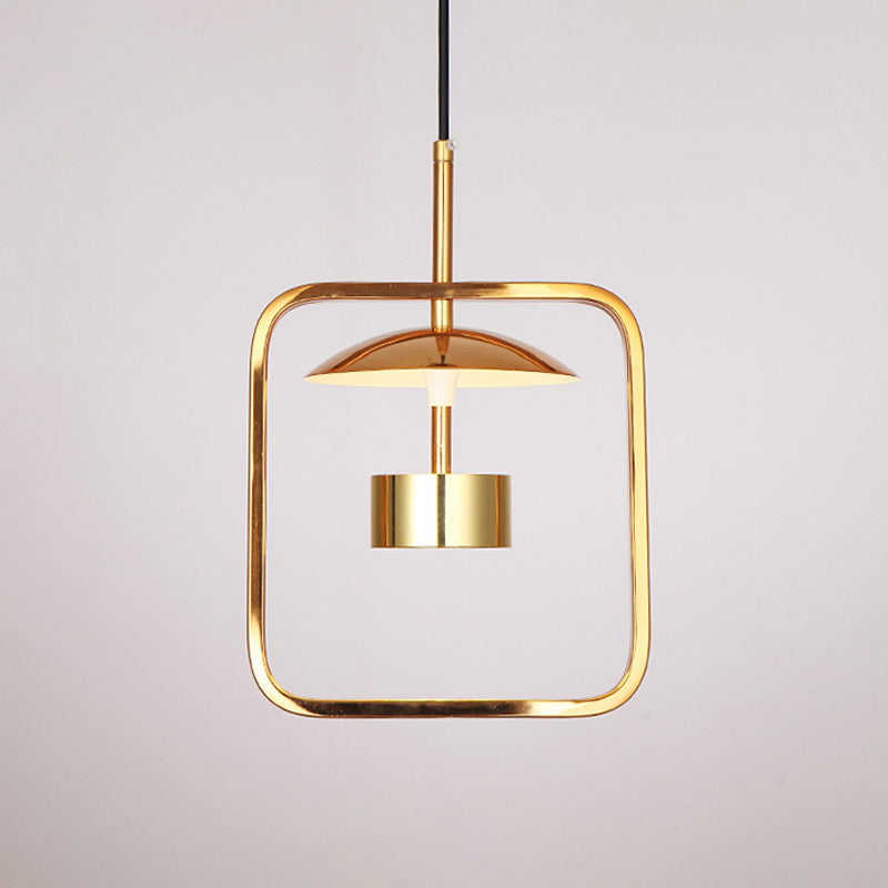 Gold Finish Square-Frame Pendulum Light Minimalism LED Metal Ceiling Hang Fixture with Shade/Shadeless Clearhalo 'Ceiling Lights' 'Modern Pendants' 'Modern' 'Pendant Lights' 'Pendants' Lighting' 800791