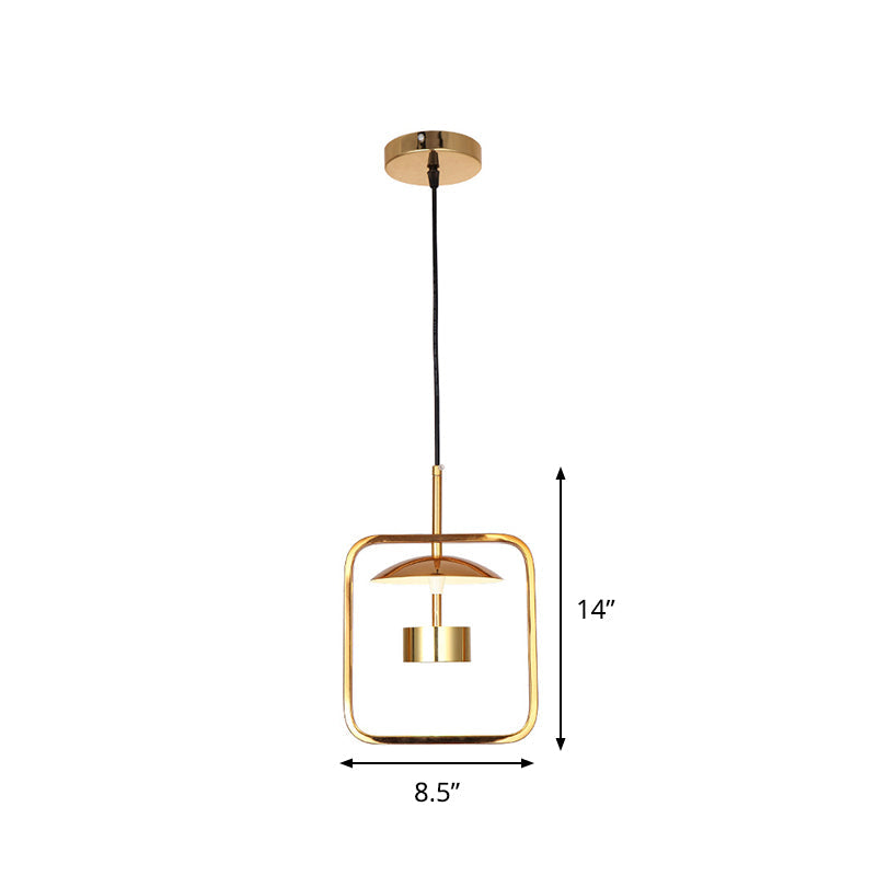 Gold Finish Square-Frame Pendulum Light Minimalism LED Metal Ceiling Hang Fixture with Shade/Shadeless Clearhalo 'Ceiling Lights' 'Modern Pendants' 'Modern' 'Pendant Lights' 'Pendants' Lighting' 800792