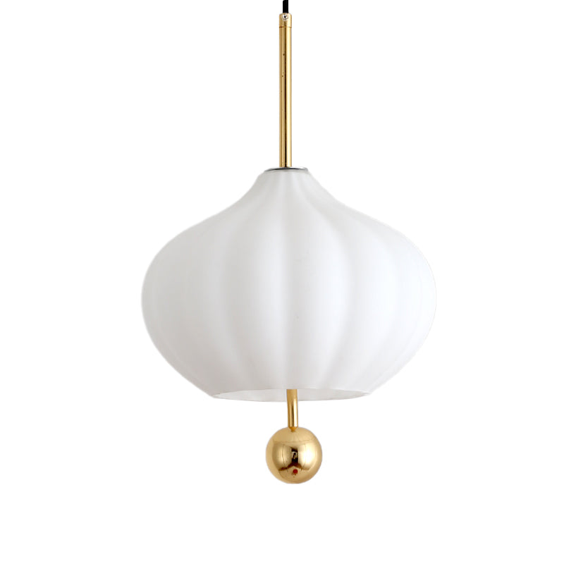 White Glass Pumpkin Suspension Light Modernist 1 Bulb Pendant Lamp with Brass Modo Deco Clearhalo 'Ceiling Lights' 'Close To Ceiling Lights' 'Glass shade' 'Glass' 'Modern Pendants' 'Modern' 'Pendant Lights' 'Pendants' Lighting' 800815