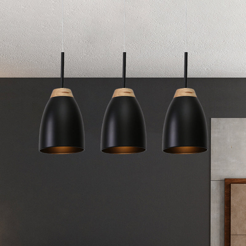 Metallic Bell Pendulum Lighting Minimalist 3 Lights Black Multiple Hanging Lamp with Linear Canopy Black Clearhalo 'Ceiling Lights' 'Modern Pendants' 'Modern' 'Pendant Lights' 'Pendants' Lighting' 800912