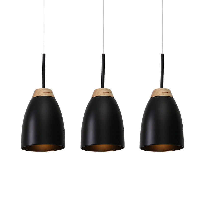 Metallic Bell Pendulum Lighting Minimalist 3 Lights Black Multiple Hanging Lamp with Linear Canopy Clearhalo 'Ceiling Lights' 'Modern Pendants' 'Modern' 'Pendant Lights' 'Pendants' Lighting' 800914