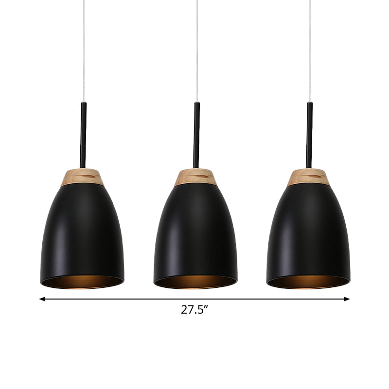 Metallic Bell Pendulum Lighting Minimalist 3 Lights Black Multiple Hanging Lamp with Linear Canopy Clearhalo 'Ceiling Lights' 'Modern Pendants' 'Modern' 'Pendant Lights' 'Pendants' Lighting' 800915