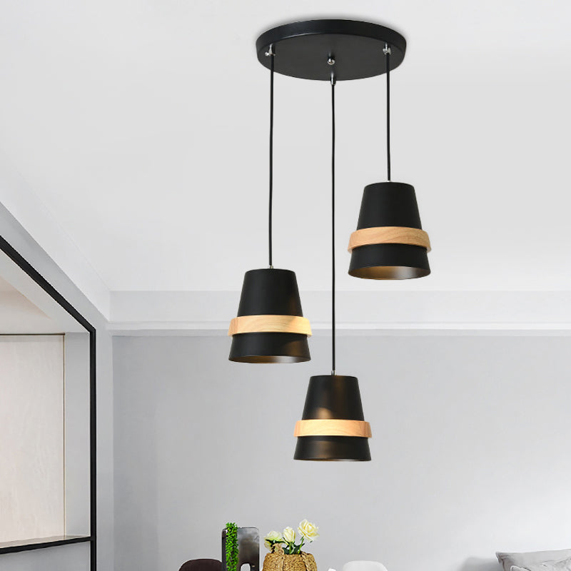 Cup Shape Dining Room Multi-Pendant Metal 3 Heads Modernist Suspension Light in White/Black and Wood Black Clearhalo 'Ceiling Lights' 'Modern Pendants' 'Modern' 'Pendant Lights' 'Pendants' Lighting' 800920