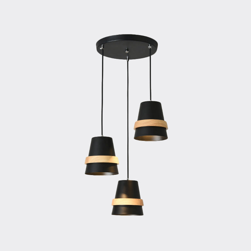 Cup Shape Dining Room Multi-Pendant Metal 3 Heads Modernist Suspension Light in White/Black and Wood Clearhalo 'Ceiling Lights' 'Modern Pendants' 'Modern' 'Pendant Lights' 'Pendants' Lighting' 800923