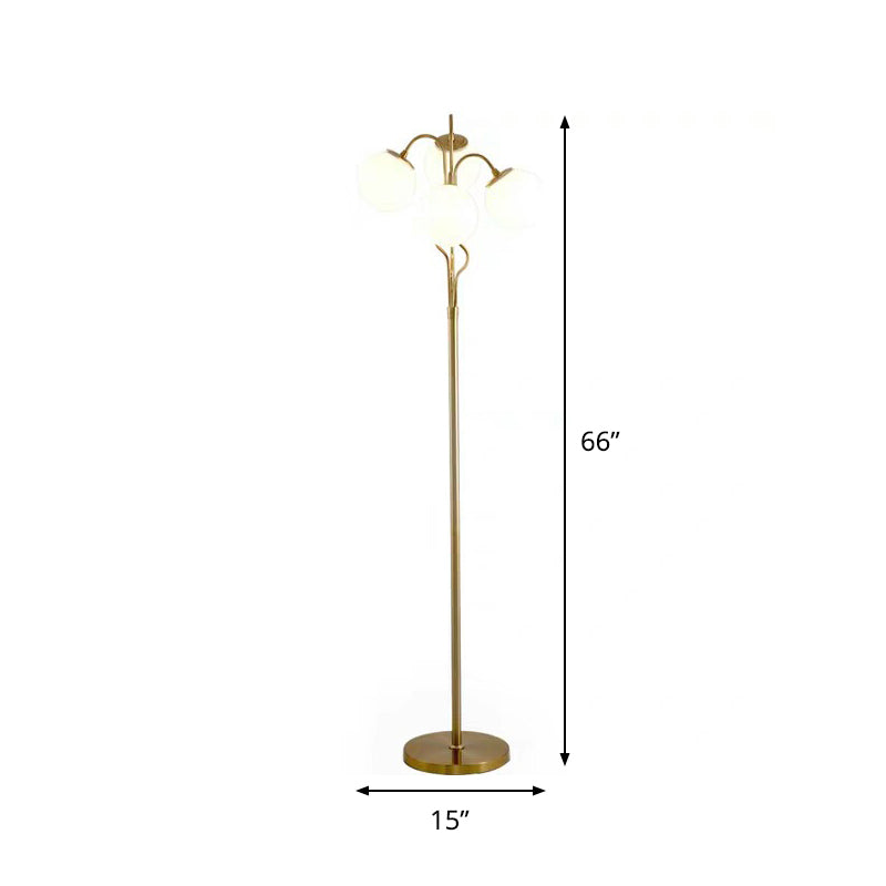 Gold Finish Ball Floor Light Post Modern 4-Light White Glass Stand Floor Lamp for Living Room Clearhalo 'Floor Lamps' 'Lamps' Lighting' 800963