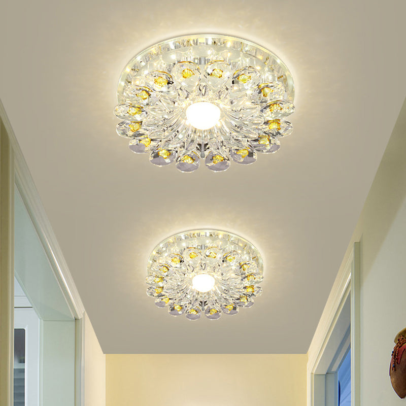 Yellow Blossom Flush-Mount Light Fixture Modernist Crystal LED Hallway Ceiling Lamp Yellow Clearhalo 'Ceiling Lights' 'Close To Ceiling Lights' 'Close to ceiling' 'Flush mount' Lighting' 800964