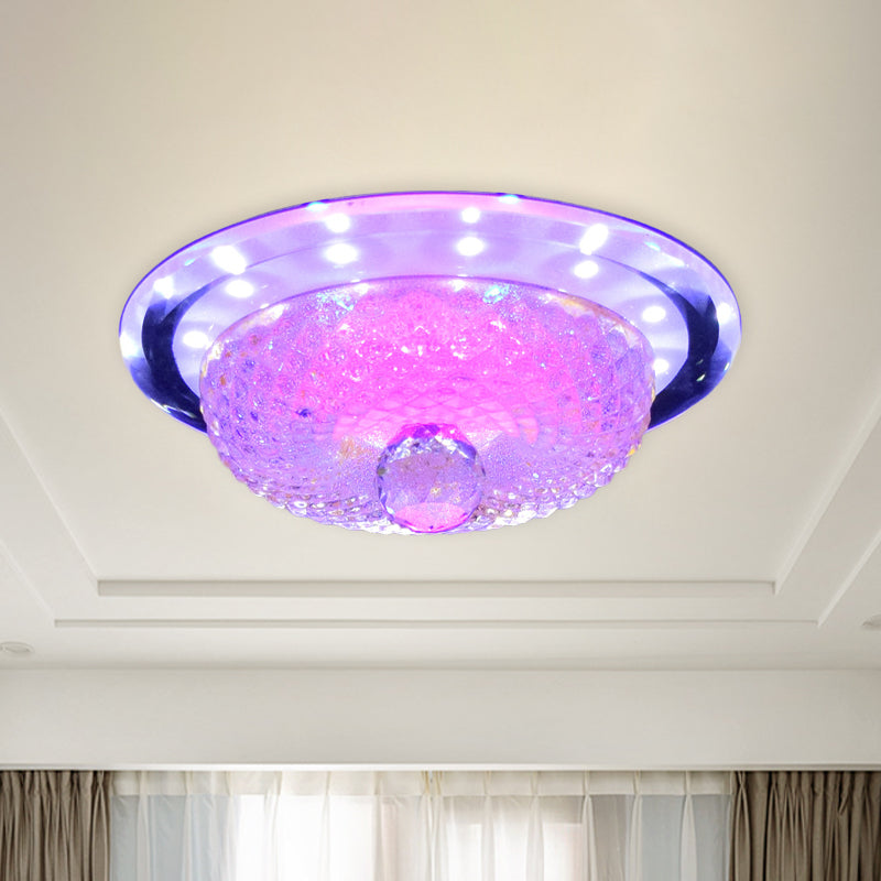 Tan/Silver Bowl Flush Light Fixture Modern Prismatic Crystal LED Hallway Close to Ceiling Lamp with Circle Design Silver Clearhalo 'Ceiling Lights' 'Close To Ceiling Lights' 'Close to ceiling' 'Flush mount' Lighting' 801152