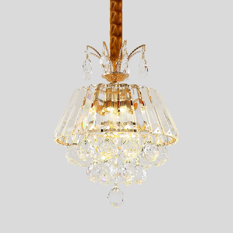 LED Pendant Chandelier Simple Dining Room Hanging Ceiling Light with Tiered Conical Clear Crystal Shade, 12