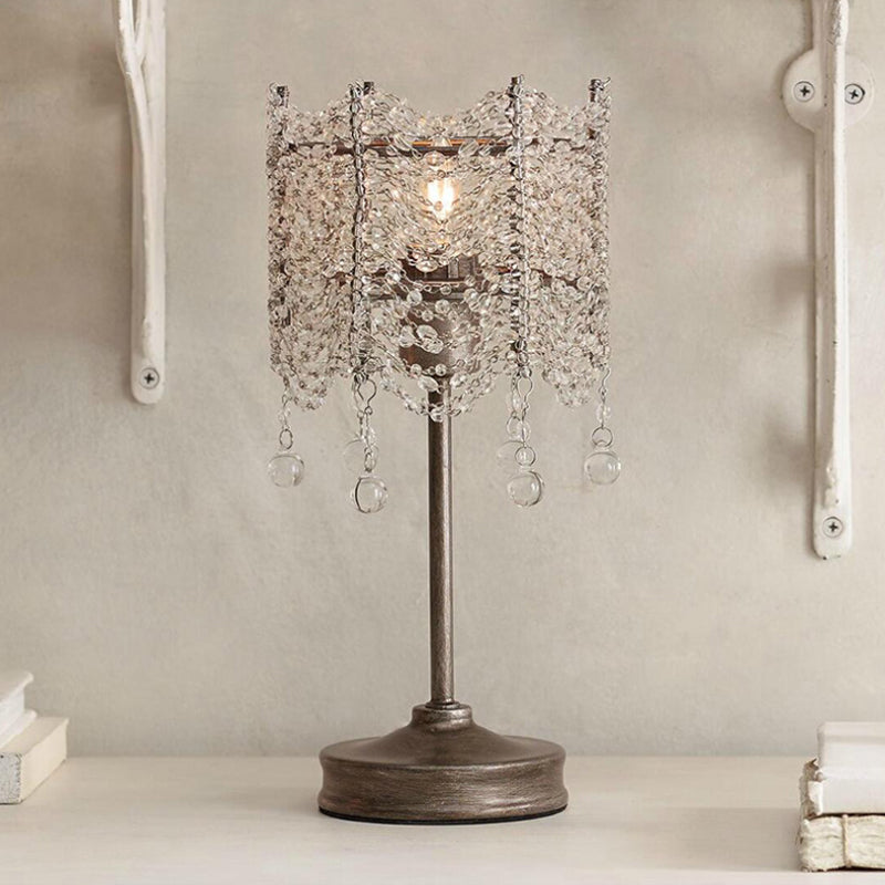 Hexagonal Crystal Strand Table Light Traditional 1 Light Bedroom Nightstand Lighting in Silver/Gold Silver Clearhalo 'Lamps' 'Table Lamps' Lighting' 801943