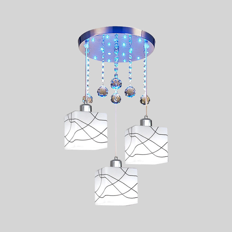 White 3 Lights Multi Light Pendant Minimal Crystal Orb Square Hanging Lamp Kit with Round Canopy Clearhalo 'Ceiling Lights' 'Modern Pendants' 'Modern' 'Pendant Lights' 'Pendants' Lighting' 801991