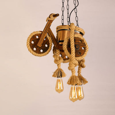 Wood Motor Chandeliers Antique Ceiling Fixture in Beige for Hallway Dining Room Clearhalo 'Ceiling Lights' 'Chandeliers' Lighting' options 80689