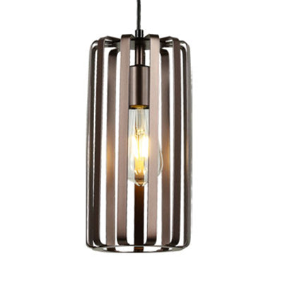 Cylinder Metal Hanging Lamp Industrial 1 Light Dining Room Pendant Light with Wire Frame in Bronze, 6