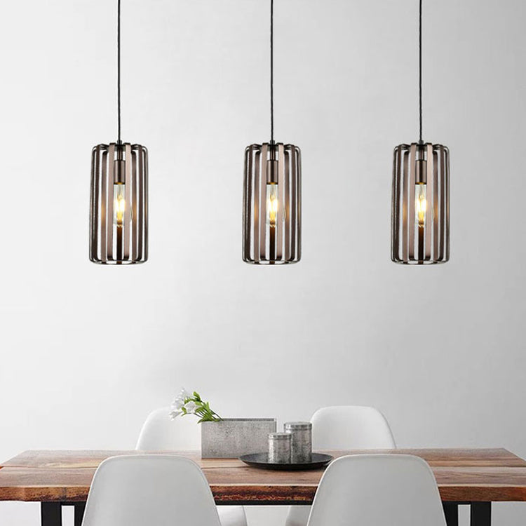 Cylinder Metal Hanging Lamp Industrial 1 Light Dining Room Pendant Light with Wire Frame in Bronze, 6