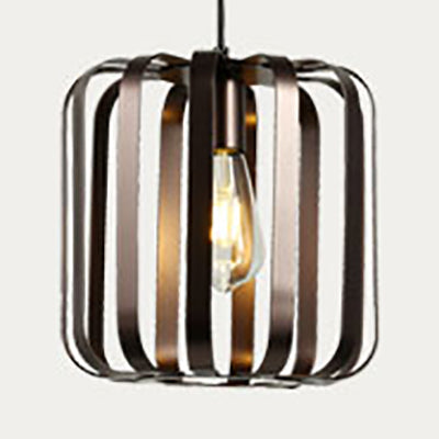 Cylinder Metal Hanging Lamp Industrial 1 Light Dining Room Pendant Light with Wire Frame in Bronze, 6