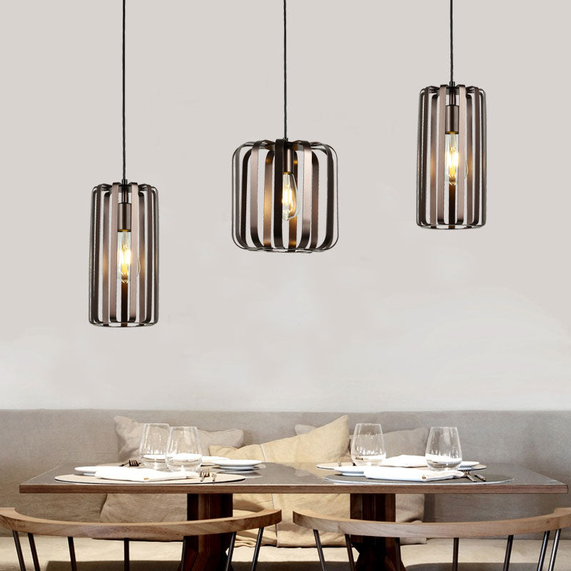 Cylinder Metal Hanging Lamp Industrial 1 Light Dining Room Pendant Light with Wire Frame in Bronze, 6