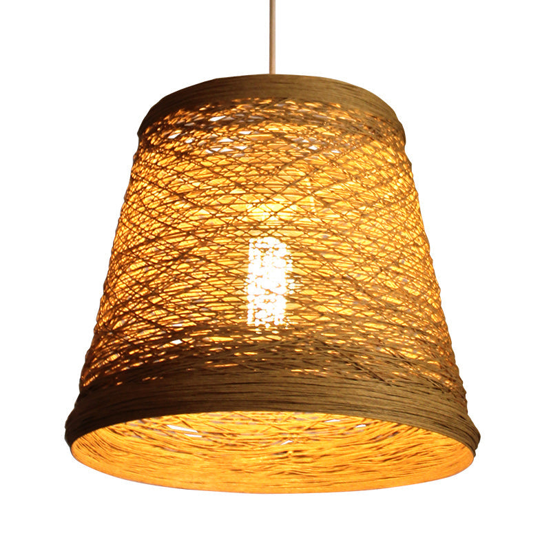 Bamboo Rattan Bucket Pendant Light Rural Single Flaxen Hanging Lamp Kit for Restaurant Clearhalo 'Ceiling Lights' 'Pendant Lights' 'Pendants' Lighting' 808138