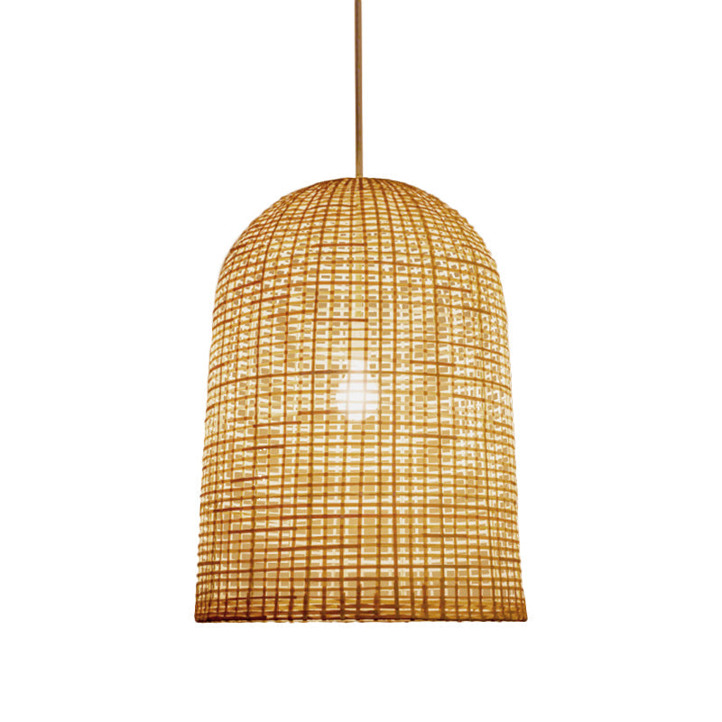 1-Light Restaurant Ceiling Pendant Chinese Beige Pendant Lighting with Elongated Grid Bamboo Shade Clearhalo 'Ceiling Lights' 'Pendant Lights' 'Pendants' Lighting' 808173