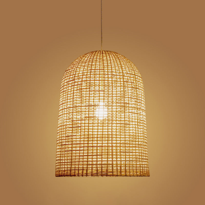 1-Light Restaurant Ceiling Pendant Chinese Beige Pendant Lighting with Elongated Grid Bamboo Shade Clearhalo 'Ceiling Lights' 'Pendant Lights' 'Pendants' Lighting' 808174