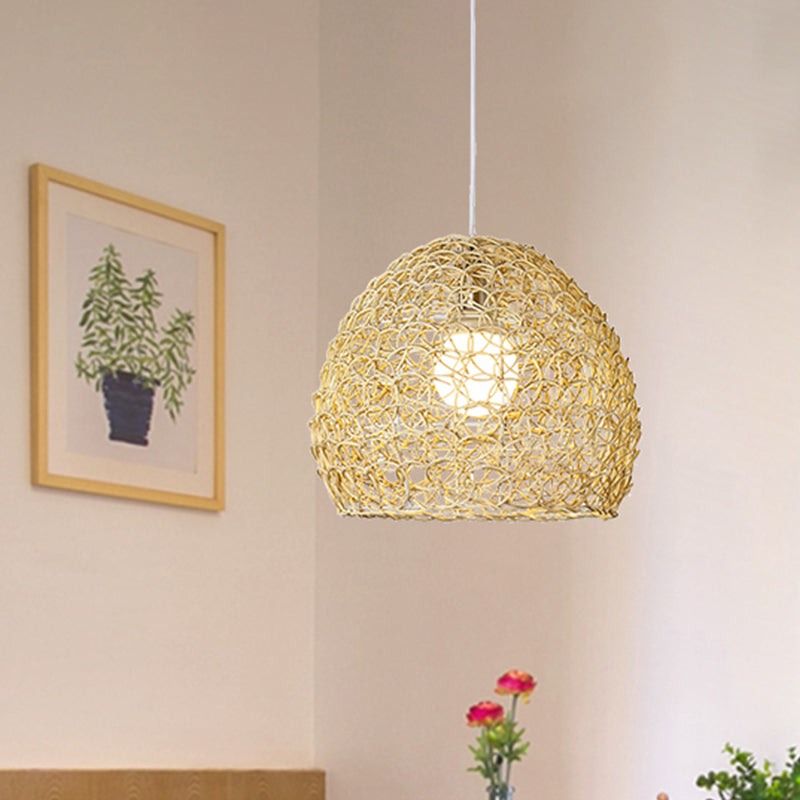 Hemispherical Pendulum Light Simple Bamboo Single Beige Pendant Light Fixture for Dining Room Clearhalo 'Ceiling Lights' 'Pendant Lights' 'Pendants' Lighting' 808199