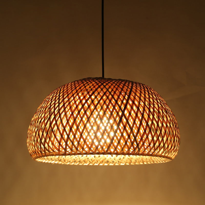 Dual Dome Shade Bamboo Hanging Light Asia 12