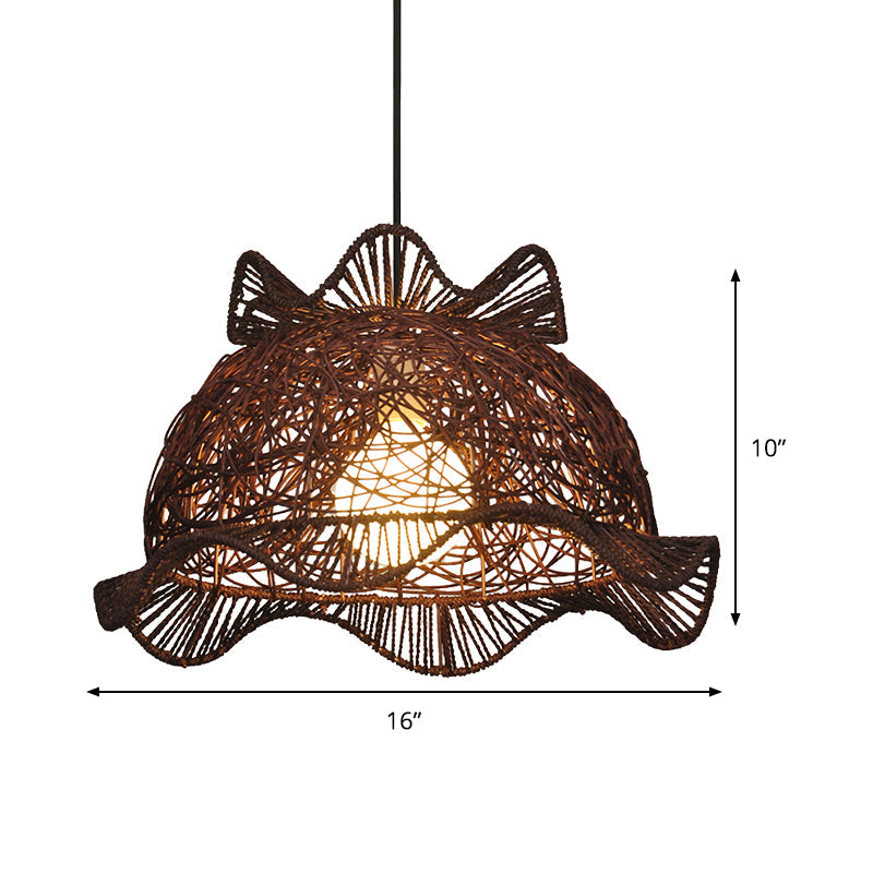 Coffee Ruffle-Edge Bowl Pendant Modernist Single Bamboo Ceiling Suspension Lamp for Dining Room Clearhalo 'Ceiling Lights' 'Pendant Lights' 'Pendants' Lighting' 808264