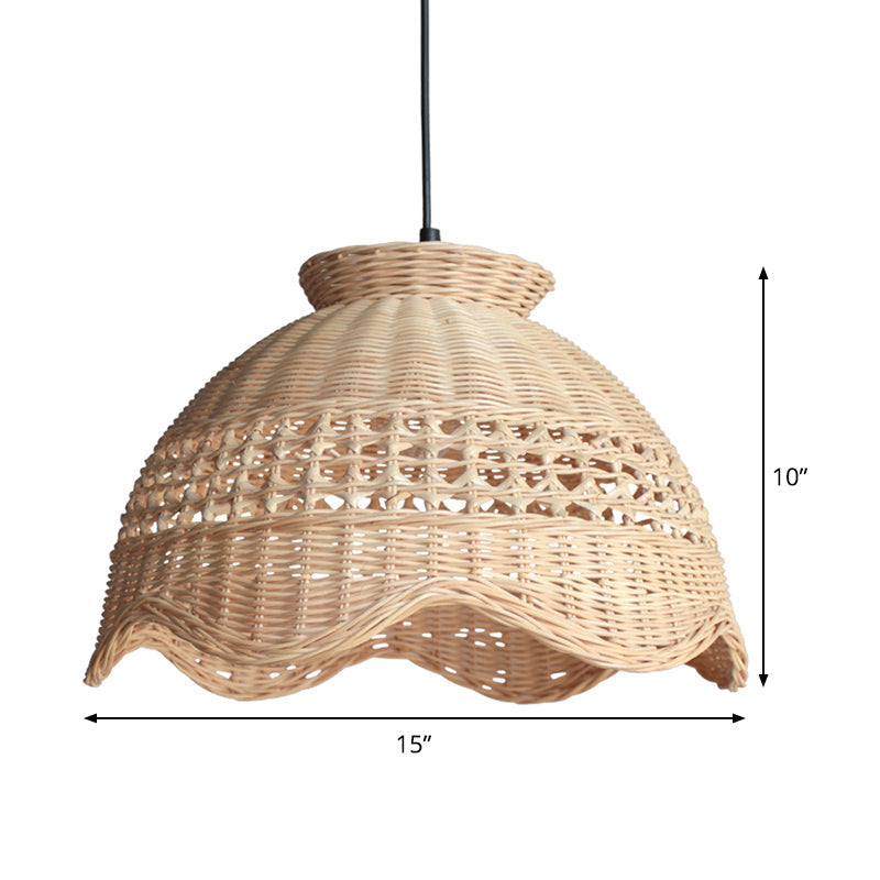 Domed Ceiling Pendant Modern Bamboo 1 Bulb Dining Table Suspended Lighting Fixture with Scalloped Edge Clearhalo 'Ceiling Lights' 'Pendant Lights' 'Pendants' Lighting' 808284