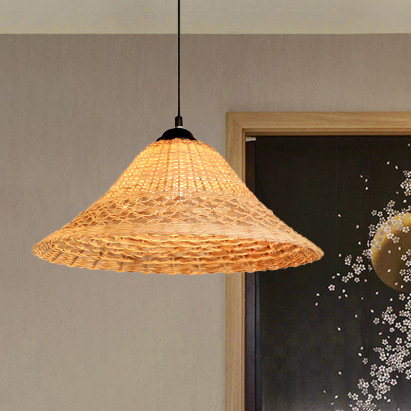 Bamboo Woven Wide Flare Pendant Lamp South East Asia 1 Bulb Brown Suspension Light Clearhalo 'Ceiling Lights' 'Pendant Lights' 'Pendants' Lighting' 808310