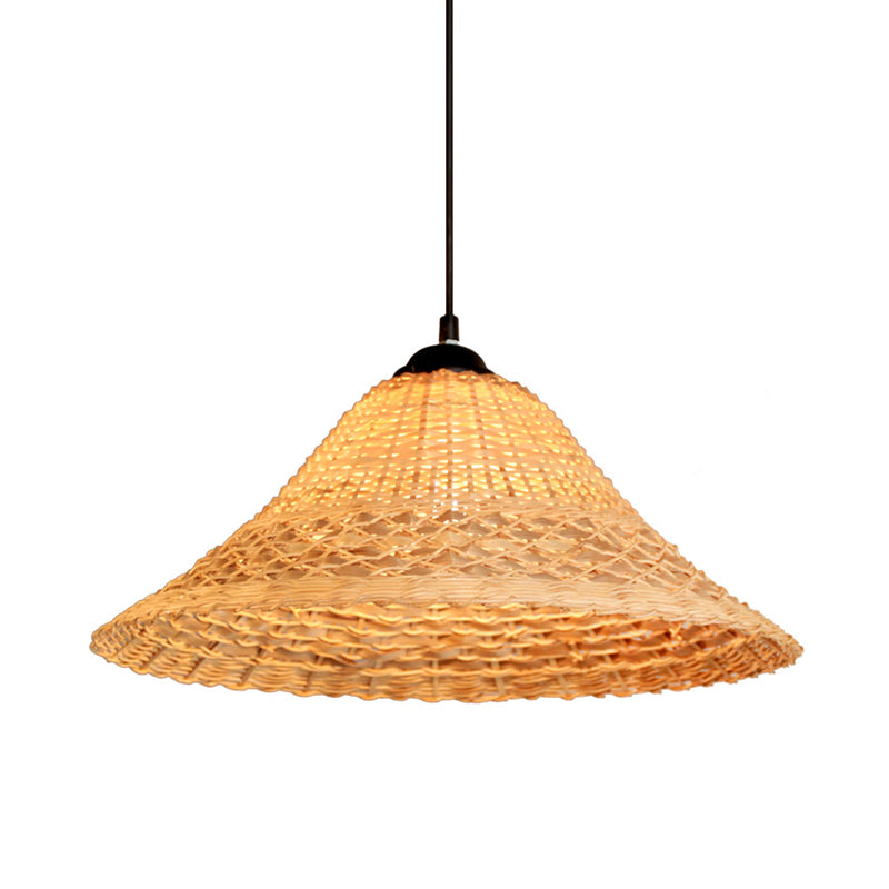 Bamboo Woven Wide Flare Pendant Lamp South East Asia 1 Bulb Brown Suspension Light Clearhalo 'Ceiling Lights' 'Pendant Lights' 'Pendants' Lighting' 808312