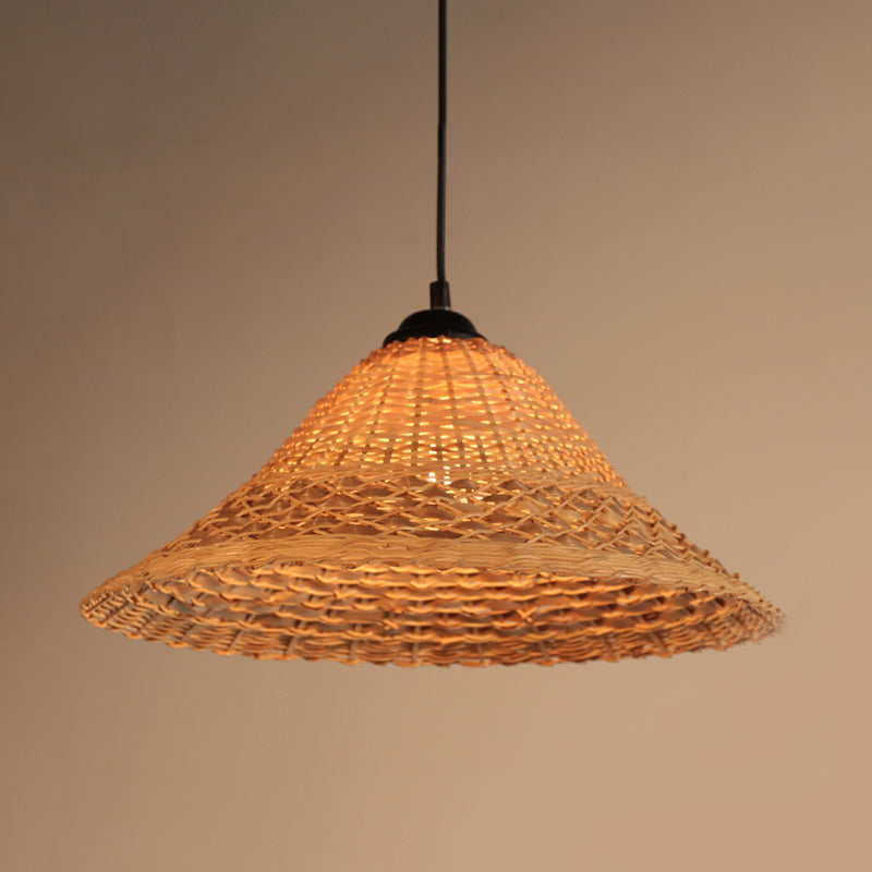 Bamboo Woven Wide Flare Pendant Lamp South East Asia 1 Bulb Brown Suspension Light Clearhalo 'Ceiling Lights' 'Pendant Lights' 'Pendants' Lighting' 808313