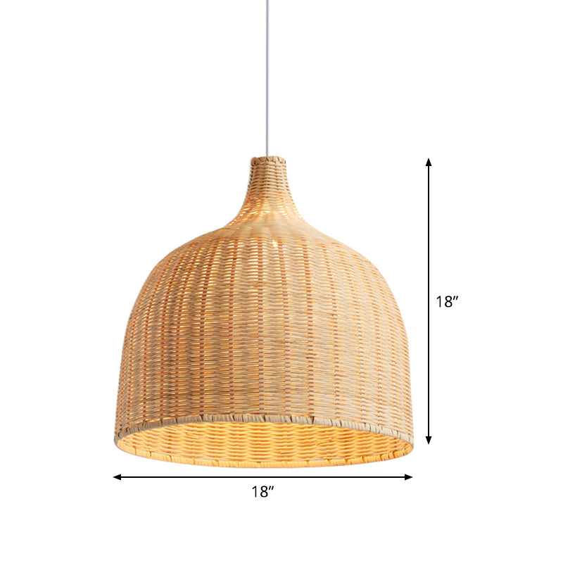 Beige Bowl Ceiling Pendant Lamp Asian 1 Light 11