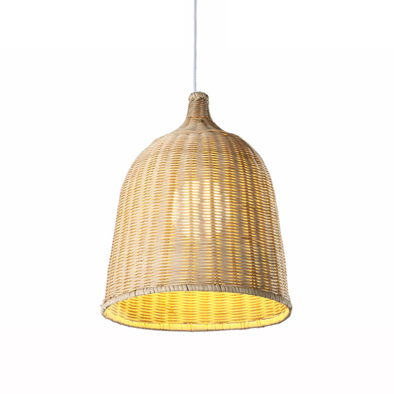 Hand Twisted Bell Drop Pendant Modern Bamboo Single Dining Table Hanging Light in Beige, 12/14 Inch Wide Clearhalo 'Ceiling Lights' 'Pendant Lights' 'Pendants' Lighting' 808358