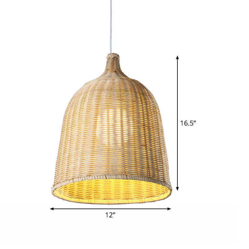 Hand Twisted Bell Drop Pendant Modern Bamboo Single Dining Table Hanging Light in Beige, 12/14 Inch Wide Clearhalo 'Ceiling Lights' 'Pendant Lights' 'Pendants' Lighting' 808360