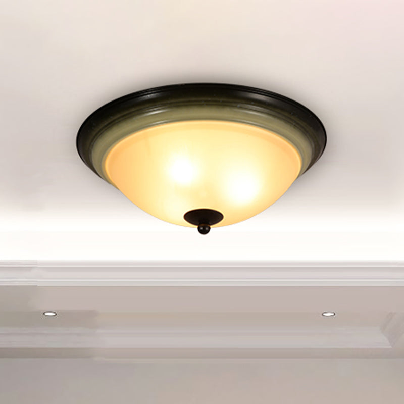 Traditional Dome Flush Mount Light 3 Heads Frosted Glass Ceiling Lighting in Black for Living Room, 16