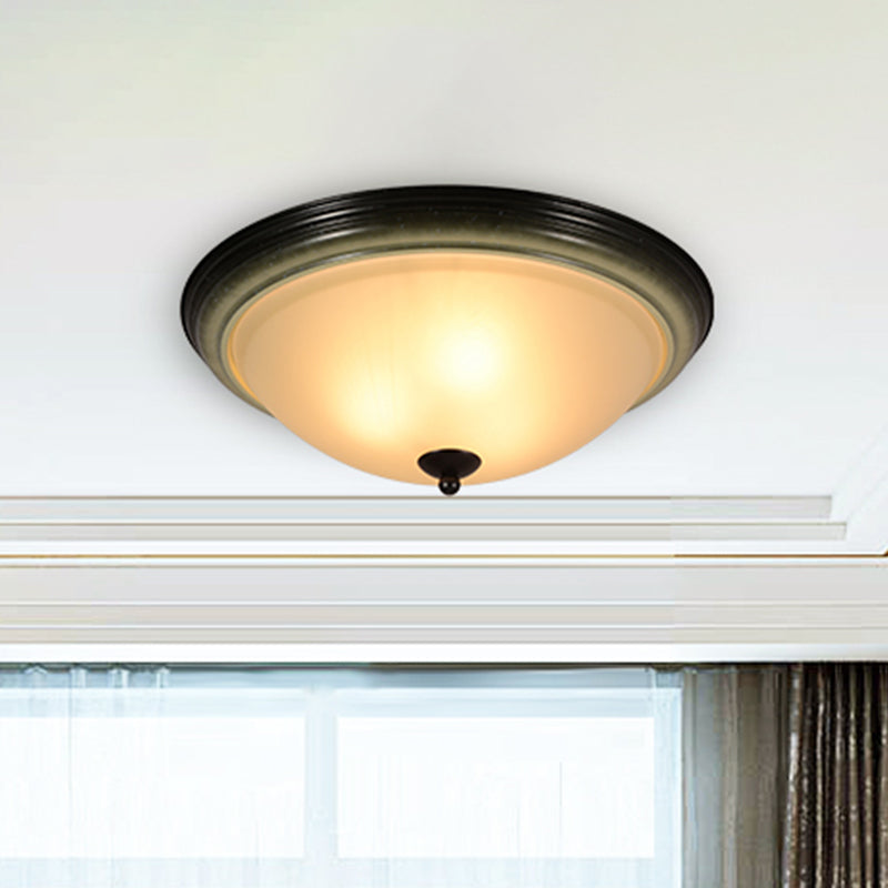 Traditional Dome Flush Mount Light 3 Heads Frosted Glass Ceiling Lighting in Black for Living Room, 16