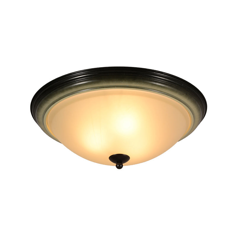 Traditional Dome Flush Mount Light 3 Heads Frosted Glass Ceiling Lighting in Black for Living Room, 16