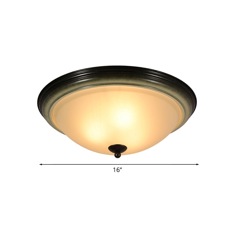 Traditional Dome Flush Mount Light 3 Heads Frosted Glass Ceiling Lighting in Black for Living Room, 16