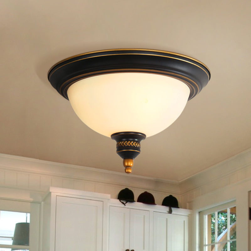 Black Dome Flush Mount Lighting Traditional Opal Glass 3 Bulbs Living Room Ceiling Light Black Clearhalo 'Ceiling Lights' 'Close To Ceiling Lights' 'Close to ceiling' 'Flush mount' Lighting' 808473