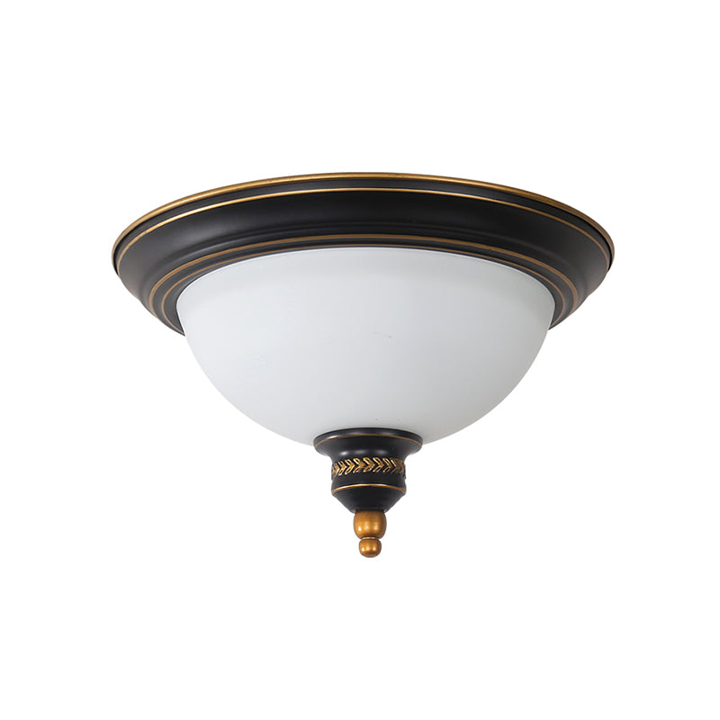 Black Dome Flush Mount Lighting Traditional Opal Glass 3 Bulbs Living Room Ceiling Light Clearhalo 'Ceiling Lights' 'Close To Ceiling Lights' 'Close to ceiling' 'Flush mount' Lighting' 808475