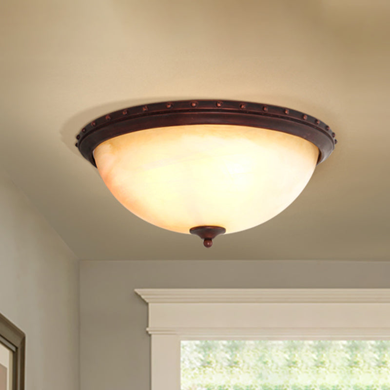 Opal Glass Bowl Flush Light Fixture Traditional 2 Heads Foyer Ceiling Flush Mount in Brown Brown Clearhalo 'Ceiling Lights' 'Close To Ceiling Lights' 'Close to ceiling' 'Flush mount' Lighting' 808477